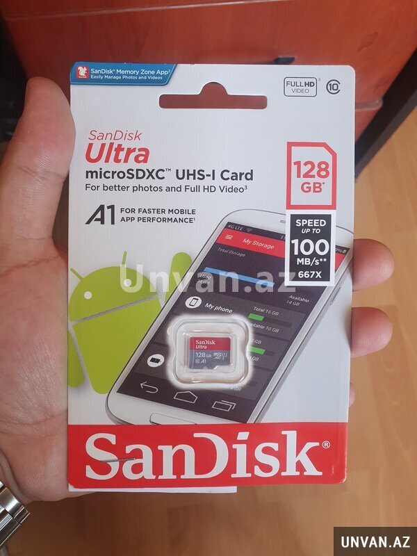Yaddaş kartı 128 gb Sandisk a1 Klass10 microsdxc