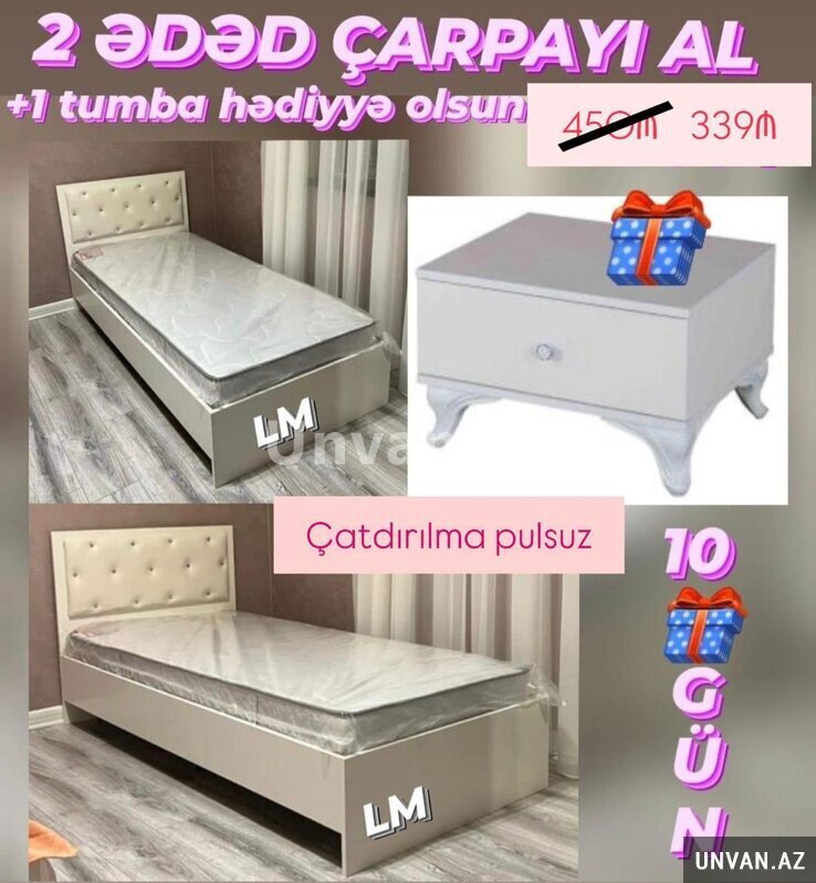 2 ədəd çarpayi + tumba hediyye 2 ədəd çarpayi + tumba hediyye