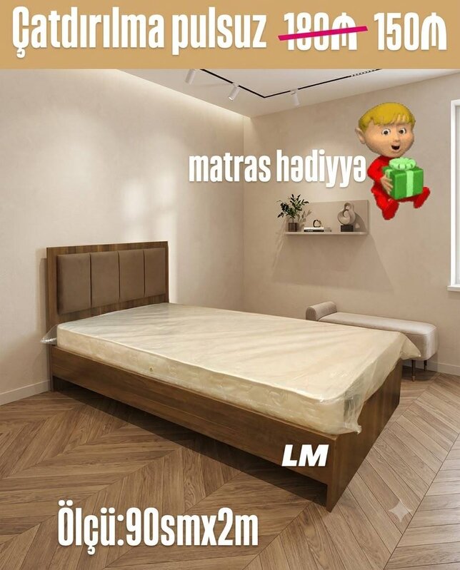 Tək neferlik çarpayı+matras Tək neferlik çarpayı+matras