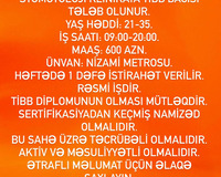 Tibb Bacısı tələb olunur