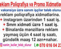 3 vakansiya üzrə xanım işçilər tələb olunur