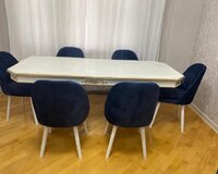 ✨ Zərif Ağ və Qızılı Yemək Dəsti Yeni – 6 Stul ✨