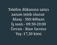 Telefon dukanina satici teleb olunur