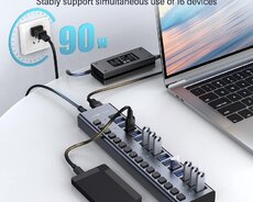 16 Port Usb 3.0 Hub Adapter – 5Gbps Super Sürətli, 90w Adapt