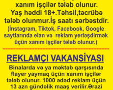 Xanim işçilər tələb olunur