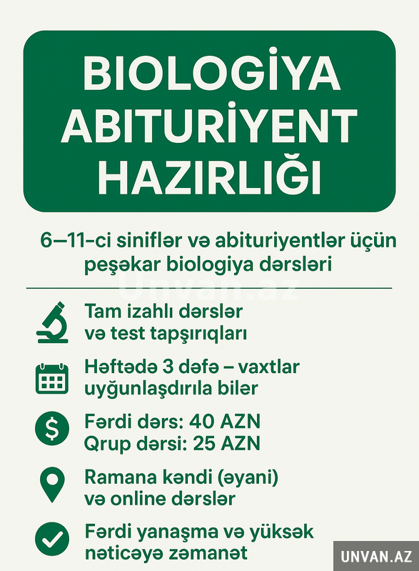 Onlayn Biologiyadan Abituriyent hazırlığı Onlayn Biologiyadan Abituriyent hazırlığı