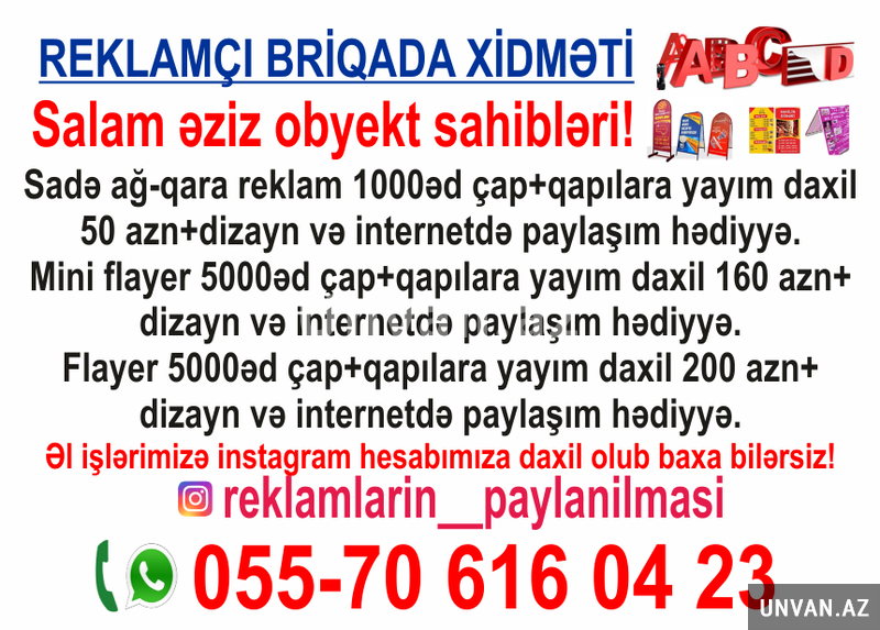 Flayer buklet çap və qapılara yayım xidməti Flayer buklet çap və qapılara yayım xidməti