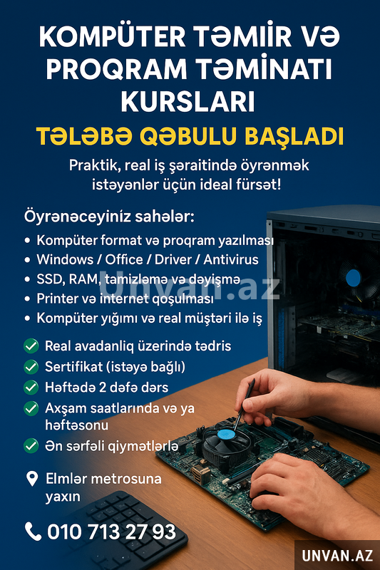 💻 Kompüter Təmir və Proqram Təminatı Kursları – Tələbə Qəbu 💻 Kompüter Təmir və Proqram Təminatı Kursları – Tələbə Qəbu