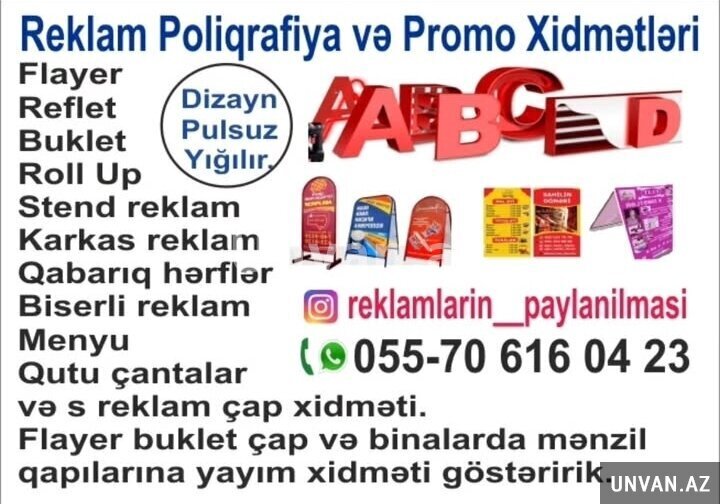 Reklam poliqrafiya və promo xidmətləri Reklam poliqrafiya və promo xidmətləri