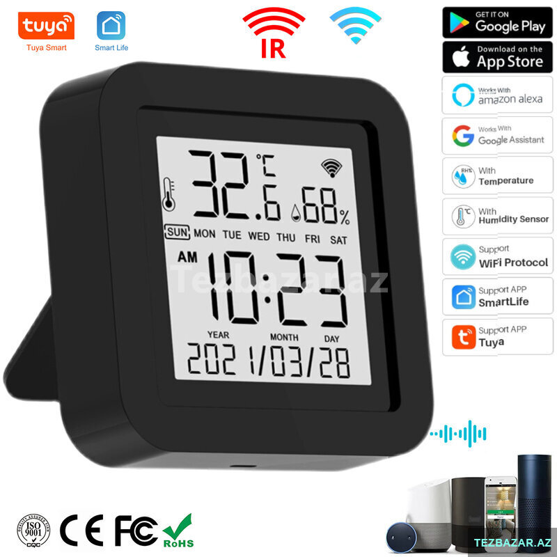Wifi Smart Temperatur və Rütubət Sensoru Tuya Smart Life Lcd Wifi Smart Temperatur və Rütubət Sensoru Tuya Smart Life Lcd