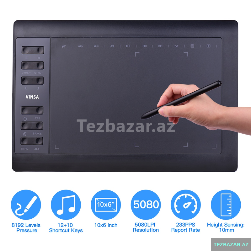 Professional Qrafik Planşet 10x6" – 8192 Təzyiq Səviyyəsi, R Professional Qrafik Planşet 10x6" – 8192 Təzyiq Səviyyəsi, R