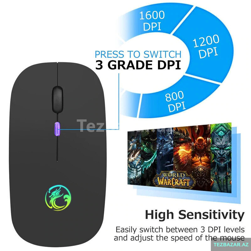 Simsiz Bluetooth Rgb İşıqlı Səssiz Siçan – Şarj Edilə Bilən Simsiz Bluetooth Rgb İşıqlı Səssiz Siçan – Şarj Edilə Bilən