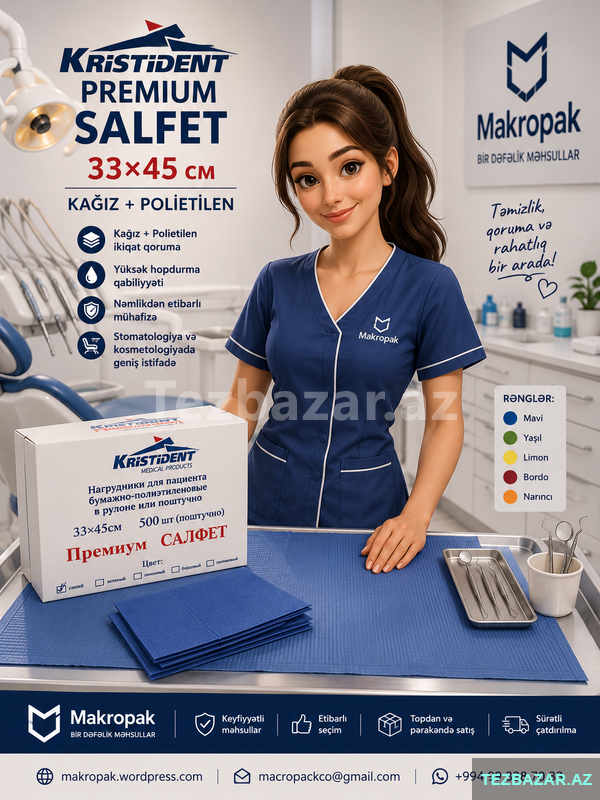 Stomatoloji premium salfetlər (masa örtüsü) Stomatoloji premium salfetlər (masa örtüsü)