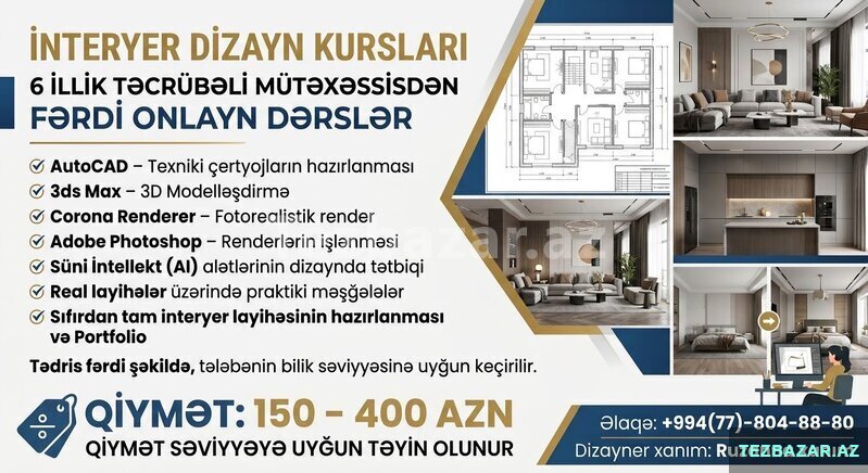 Onlayn İnteryer Dizayn Kursu | Autocad, 3ds Max, Corona Rend Onlayn İnteryer Dizayn Kursu | Autocad, 3ds Max, Corona Rend