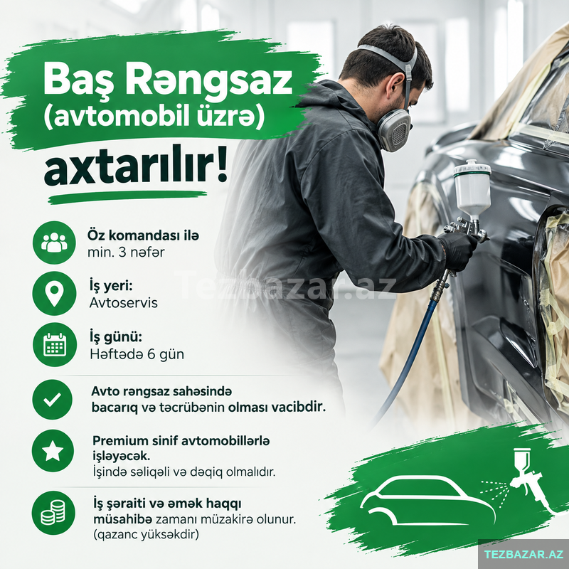 Baş rəngsaz (avtomobil üzrə) axtarılır Baş rəngsaz (avtomobil üzrə) axtarılır